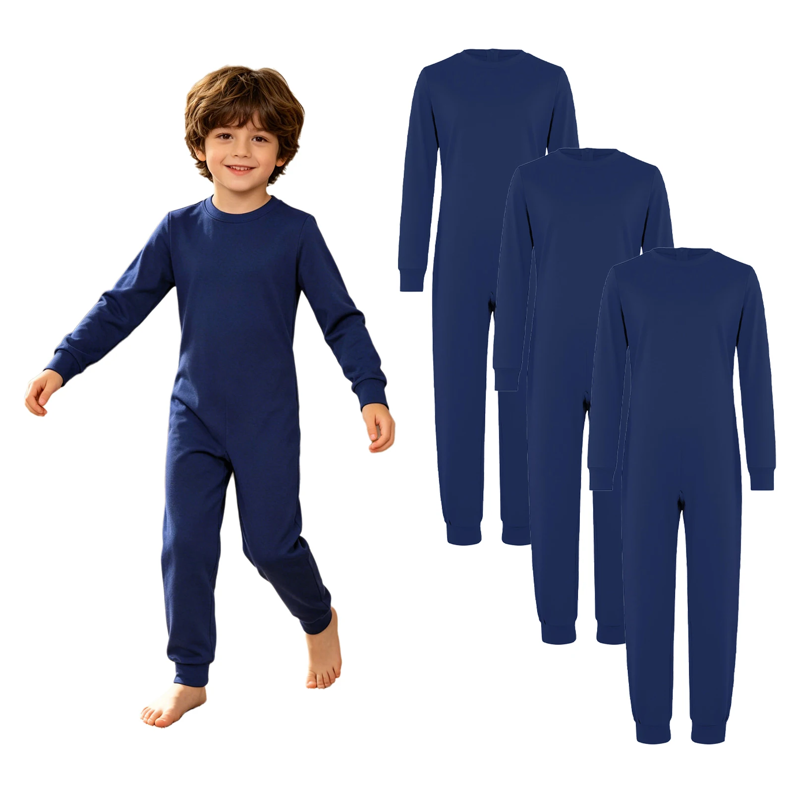 Kids Special Needs Adaptive Clothing 3Pcs /Set Long Sleeve Anti-strip Back Zipper Cotton Jumpsuit Daily Wear for Autism Patient