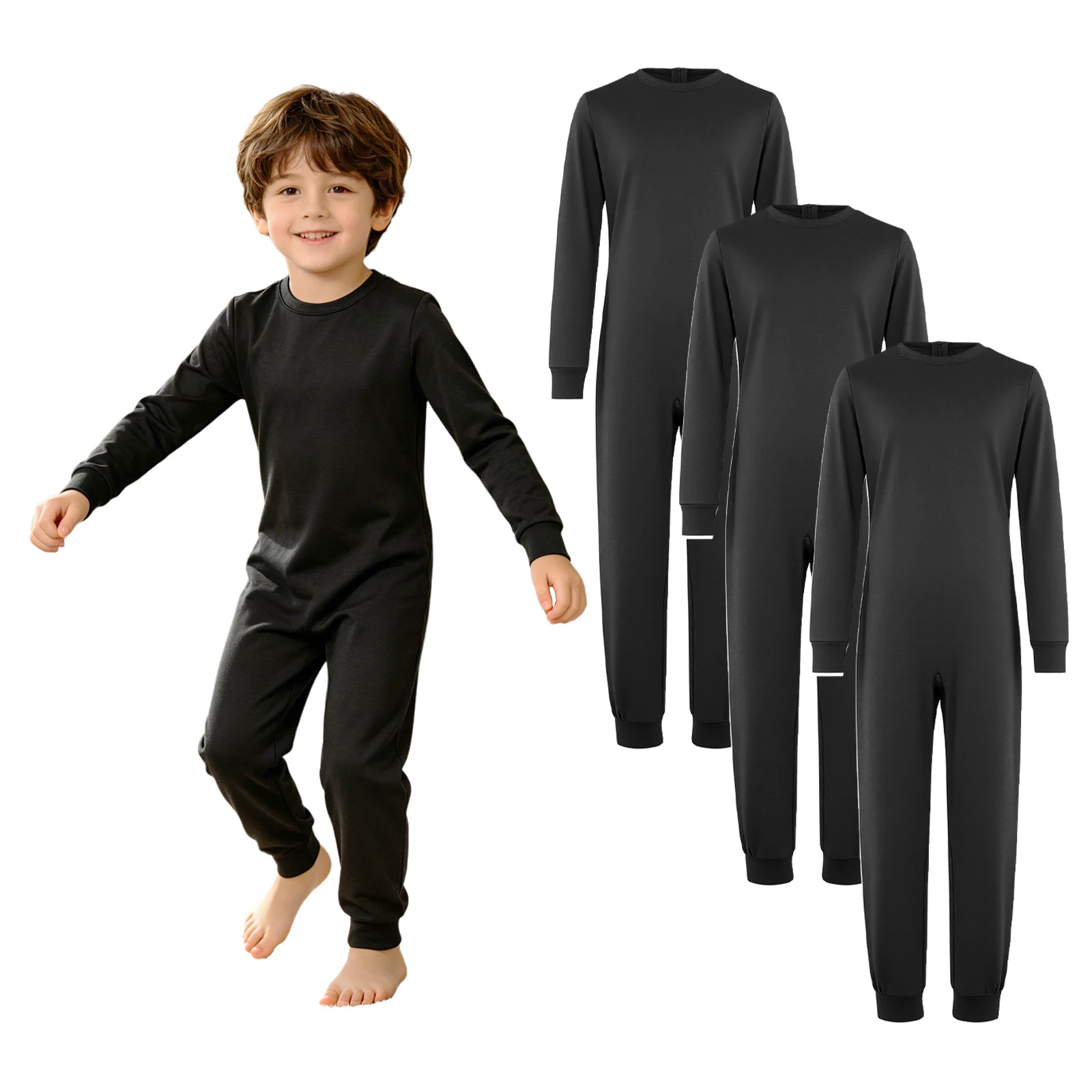 Kids Special Needs Adaptive Clothing 3Pcs /Set Long Sleeve Anti-strip Back Zipper Cotton Jumpsuit Daily Wear for Autism Patient