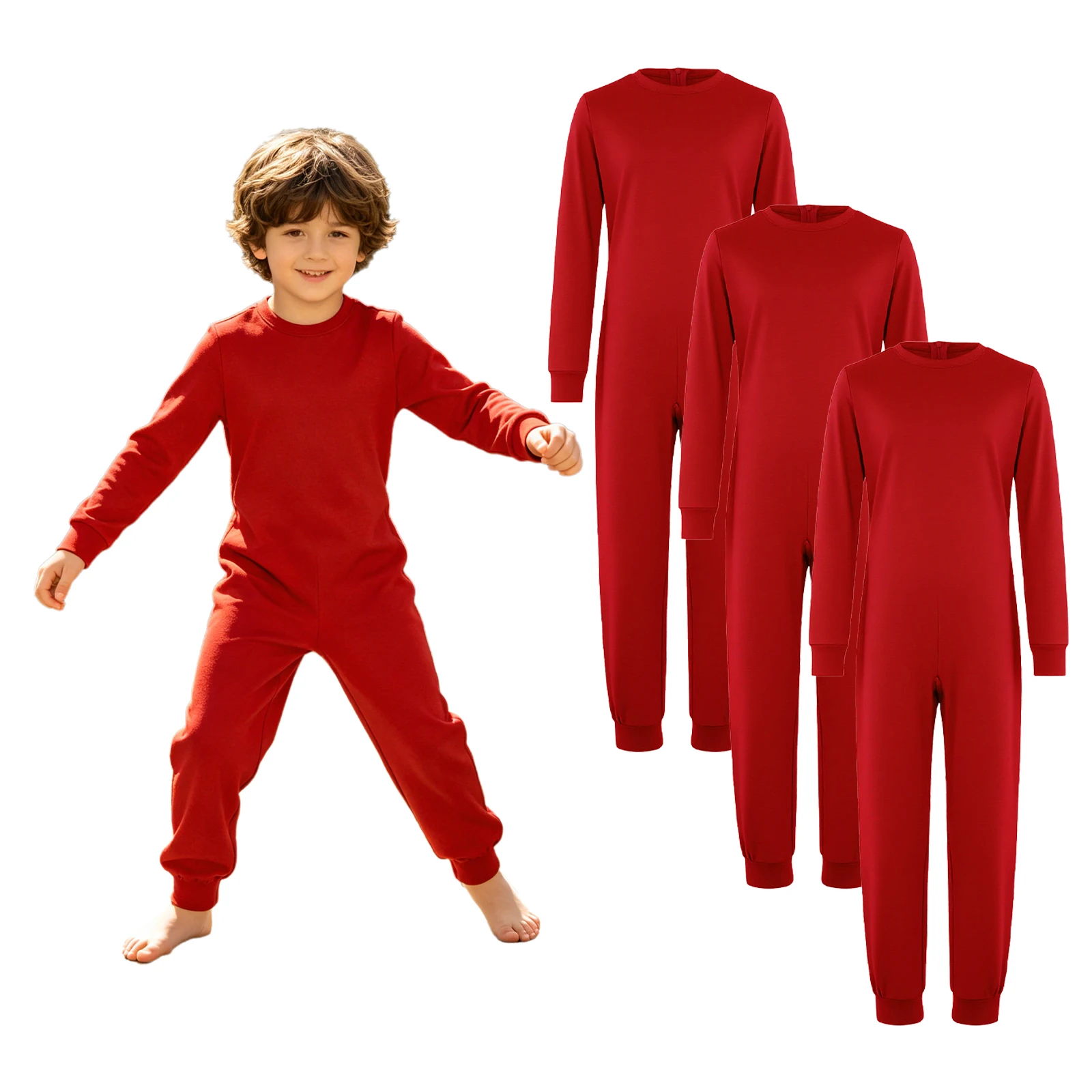 Kids Special Needs Adaptive Clothing 3Pcs /Set Long Sleeve Anti-strip Back Zipper Cotton Jumpsuit Daily Wear for Autism Patient