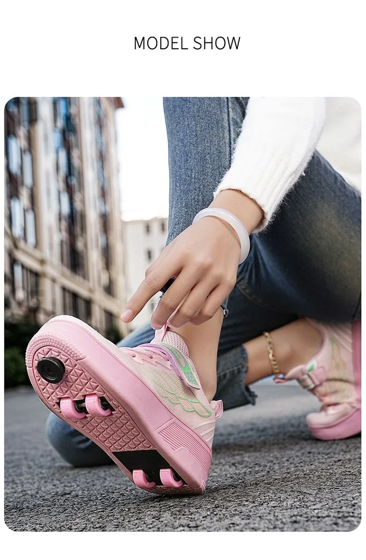 Unisex 4 Wheels Roller Skate Shoes Breathable Mesh Adjustable Strap Non-slip 2-in-1 Walking Skating Sneakers for Outdoor