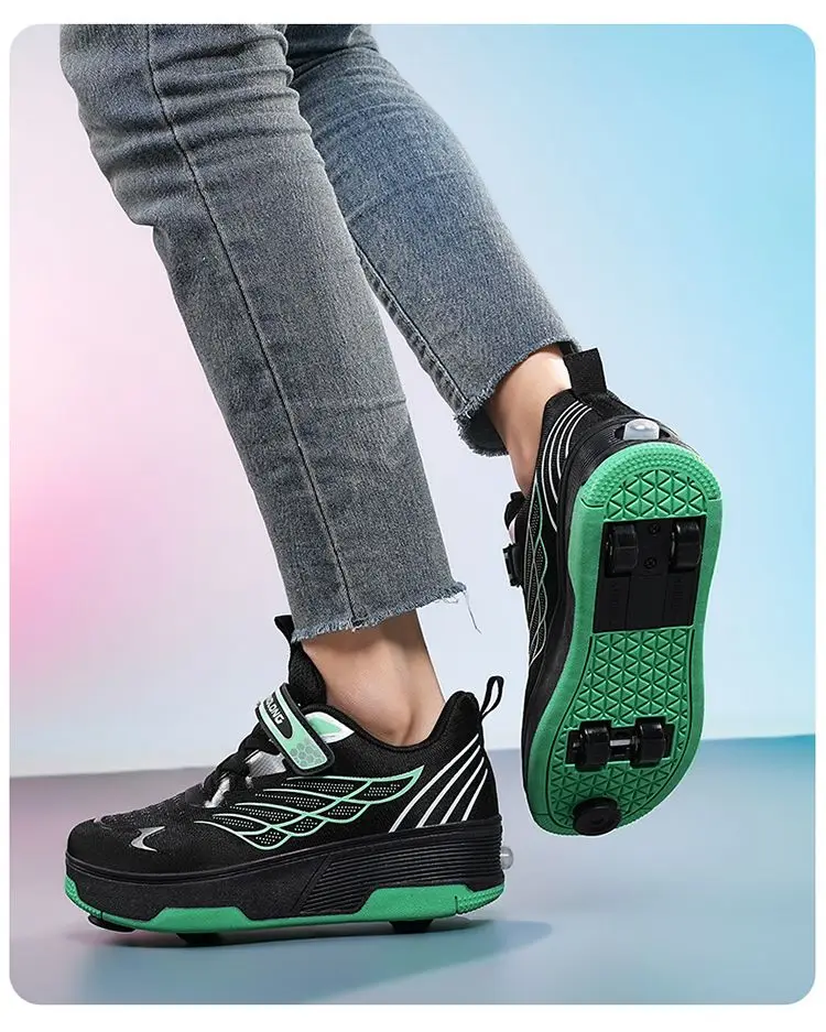 Unisex 4 Wheels Roller Skate Shoes Breathable Mesh Adjustable Strap Non-slip 2-in-1 Walking Skating Sneakers for Outdoor