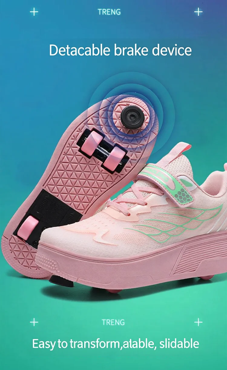 Unisex 4 Wheels Roller Skate Shoes Breathable Mesh Adjustable Strap Non-slip 2-in-1 Walking Skating Sneakers for Outdoor
