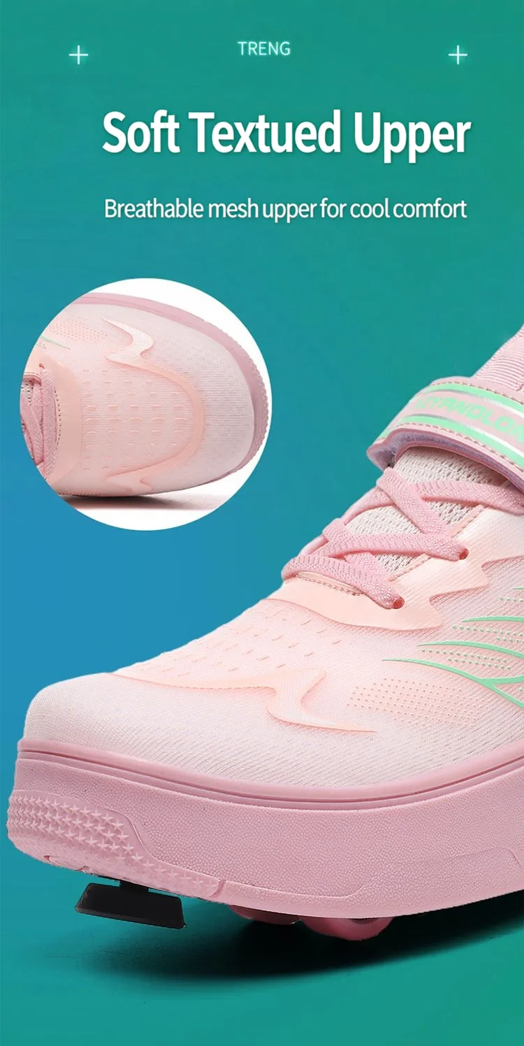 Unisex 4 Wheels Roller Skate Shoes Breathable Mesh Adjustable Strap Non-slip 2-in-1 Walking Skating Sneakers for Outdoor
