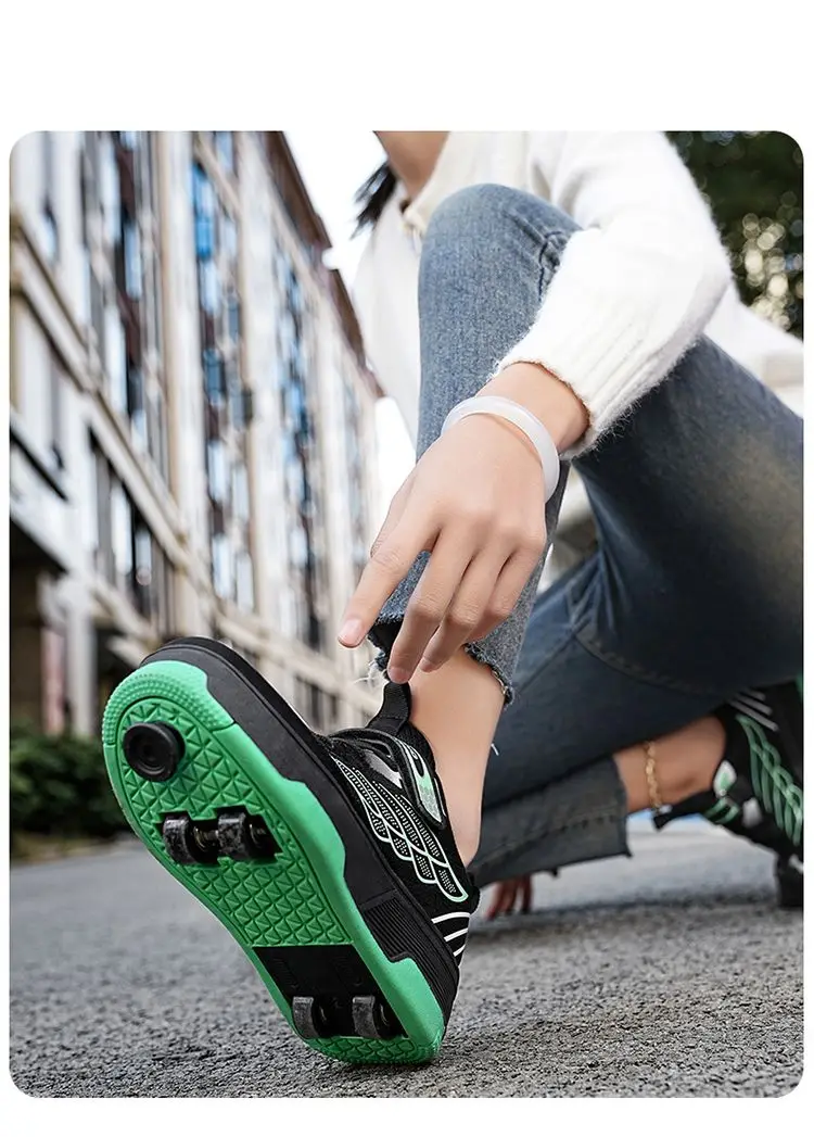 Unisex 4 Wheels Roller Skate Shoes Breathable Mesh Adjustable Strap Non-slip 2-in-1 Walking Skating Sneakers for Outdoor