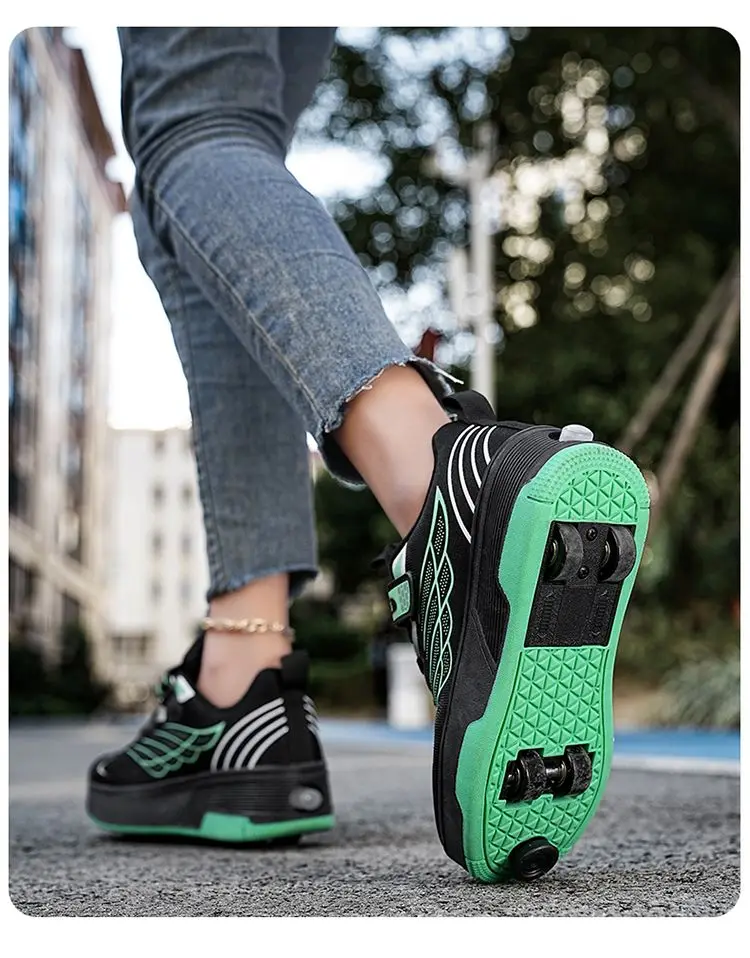 Unisex 4 Wheels Roller Skate Shoes Breathable Mesh Adjustable Strap Non-slip 2-in-1 Walking Skating Sneakers for Outdoor