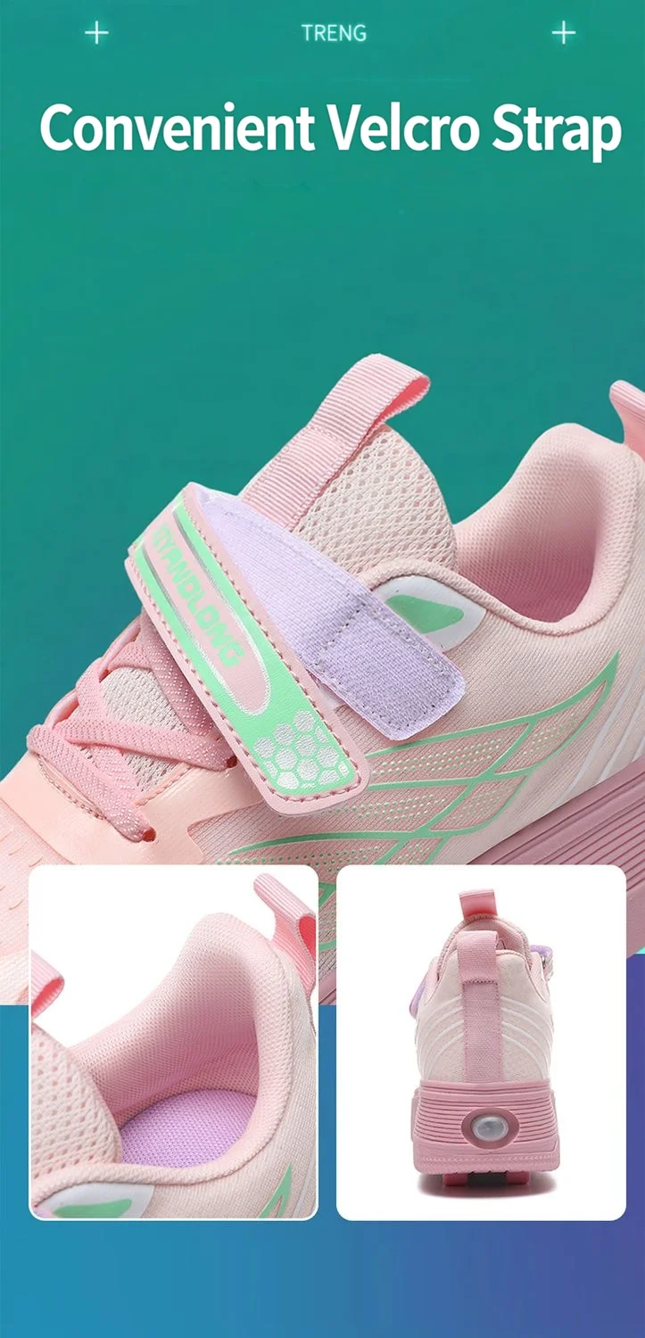 Unisex 4 Wheels Roller Skate Shoes Breathable Mesh Adjustable Strap Non-slip 2-in-1 Walking Skating Sneakers for Outdoor