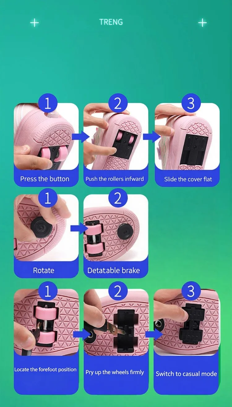 Unisex 4 Wheels Roller Skate Shoes Breathable Mesh Adjustable Strap Non-slip 2-in-1 Walking Skating Sneakers for Outdoor