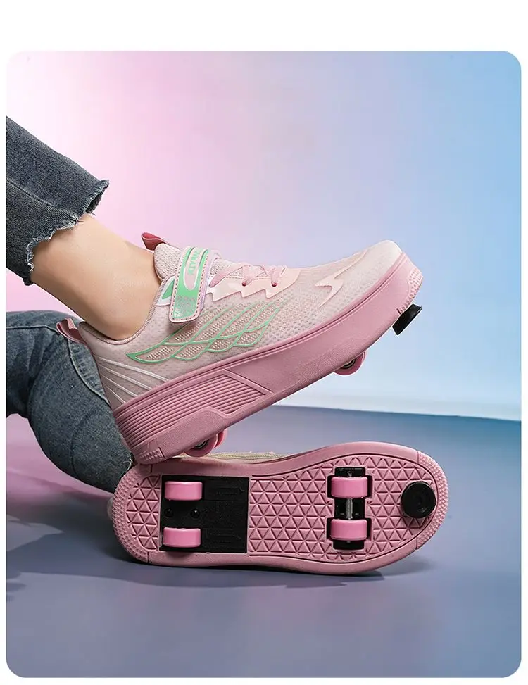 Unisex 4 Wheels Roller Skate Shoes Breathable Mesh Adjustable Strap Non-slip 2-in-1 Walking Skating Sneakers for Outdoor