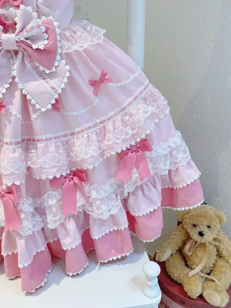 Sweet Lolita Jsk Dress Mint Chocolate Multi-Layer Lace Ruffle Bow Princess Dress Japanese Harajuku Party Cosplay Outfit Women