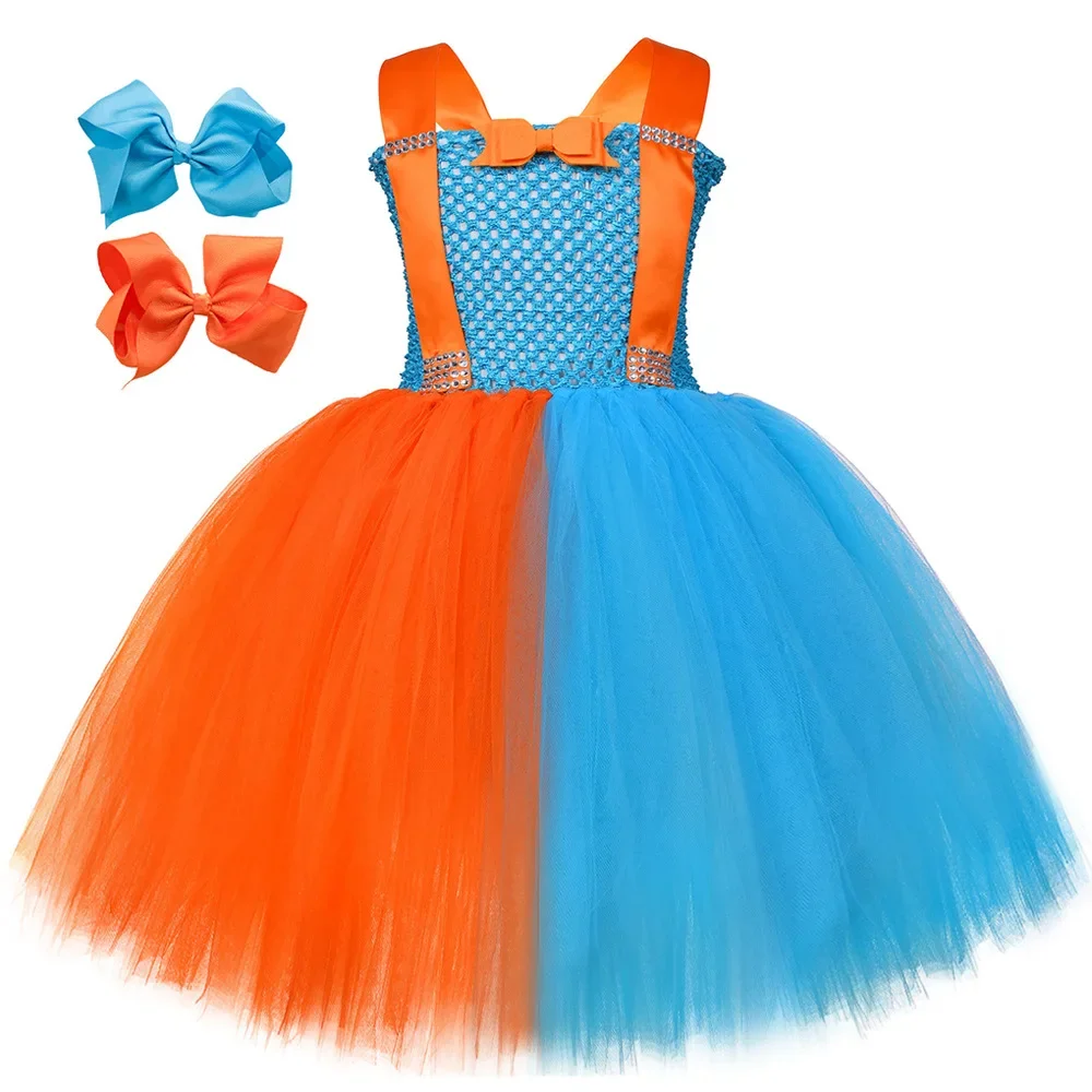 Cartoon Themed Tutu Dress Set for Girls, Exquisite Kids' Dress in Orange and Blue,Toddler Clothes for Halloween Carnival Parties