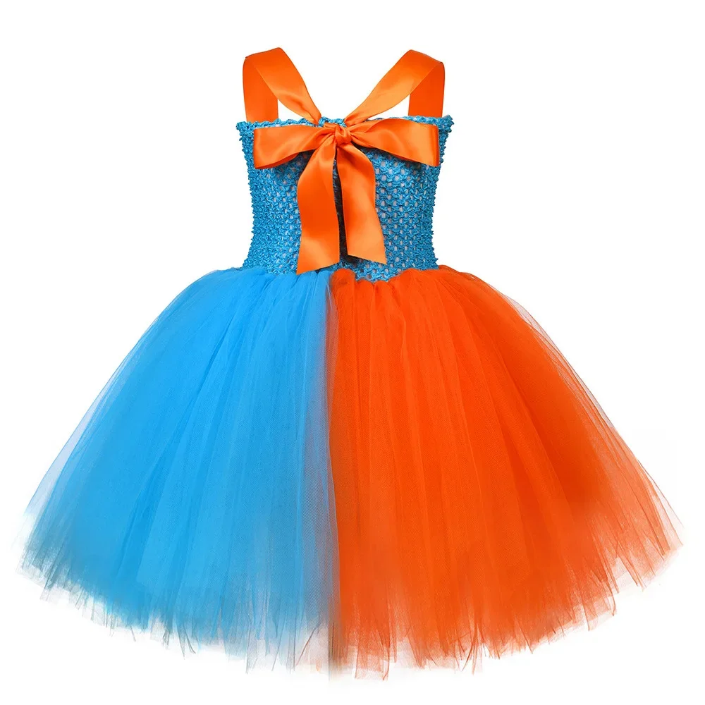 Cartoon Themed Tutu Dress Set for Girls, Exquisite Kids' Dress in Orange and Blue,Toddler Clothes for Halloween Carnival Parties