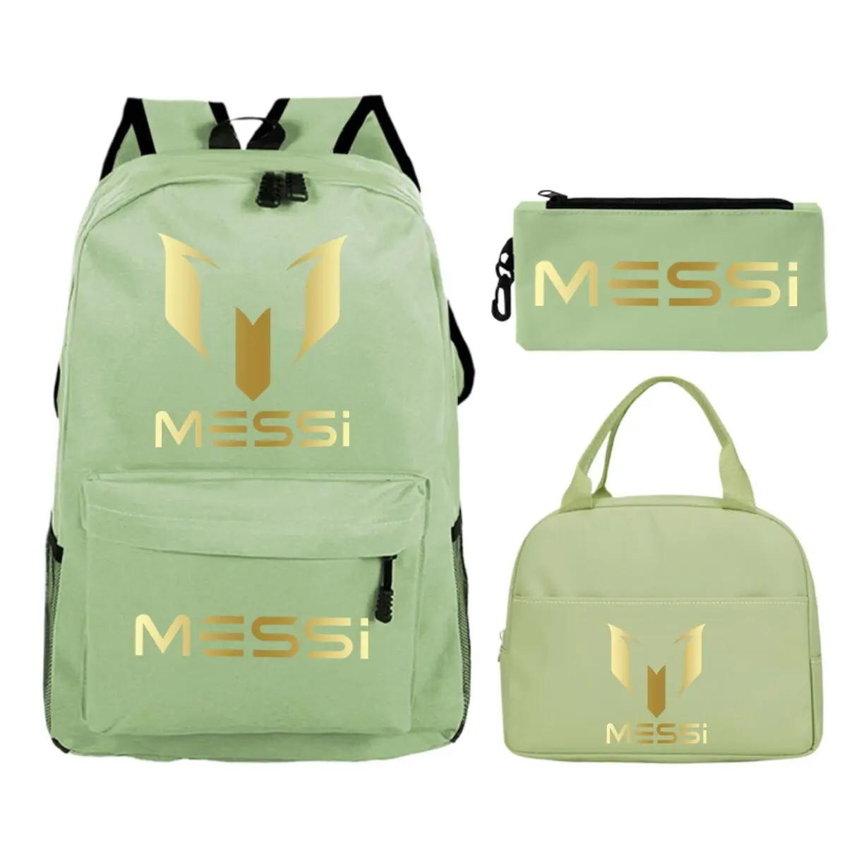 3pcs/set Football Star Graphics Backpack Pen Case Lunch Bag Set Cartoon Student Schoolbag Learning Supplies Birthday Gifts