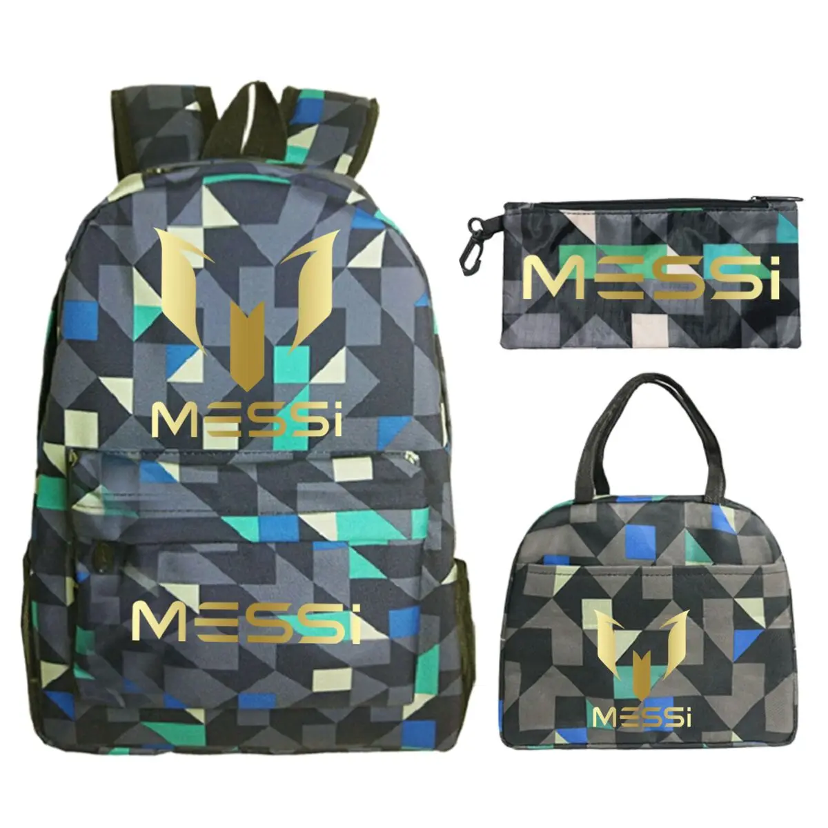 3pcs/set Football Star Graphics Backpack Pen Case Lunch Bag Set Cartoon Student Schoolbag Learning Supplies Birthday Gifts