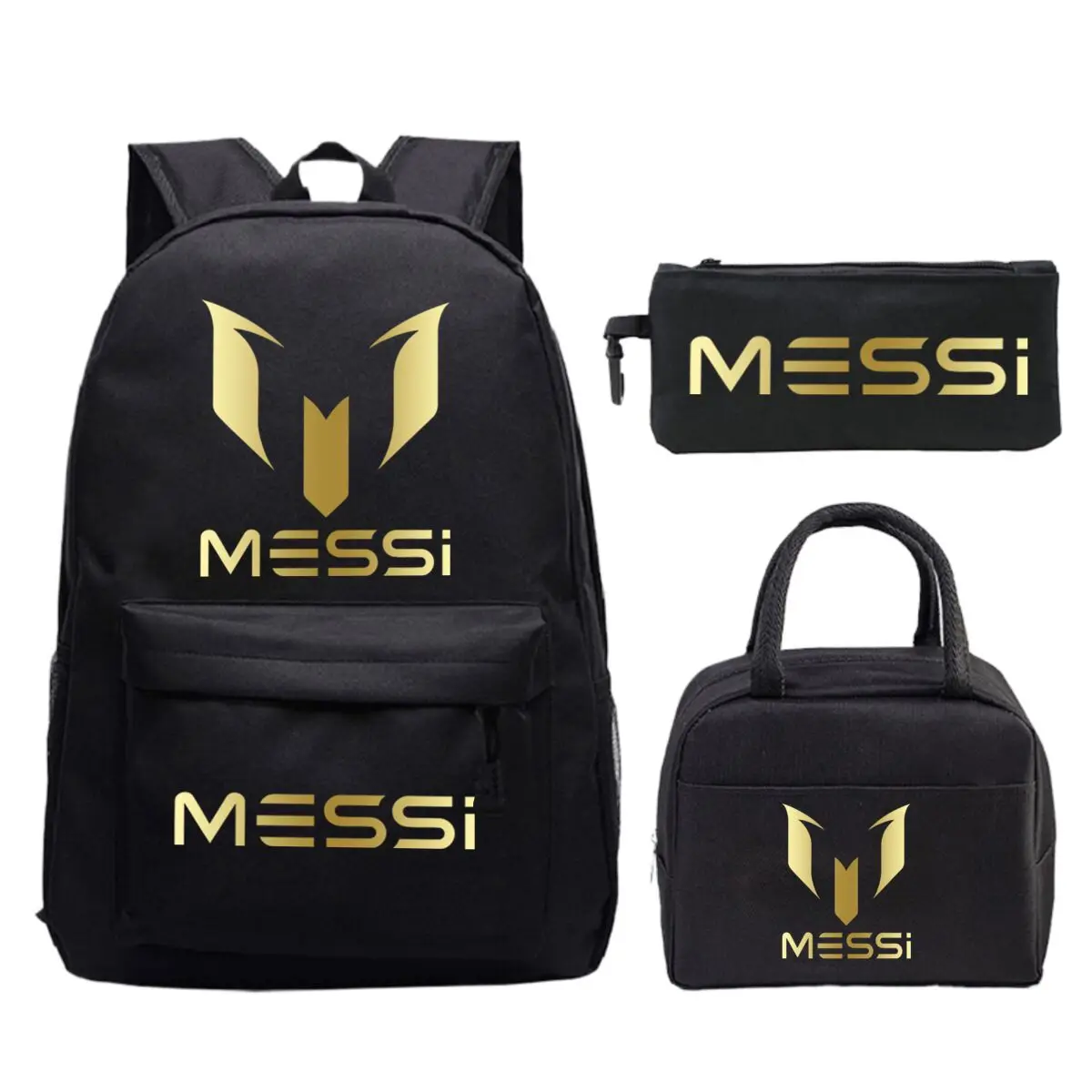 3pcs/set Football Star Graphics Backpack Pen Case Lunch Bag Set Cartoon Student Schoolbag Learning Supplies Birthday Gifts