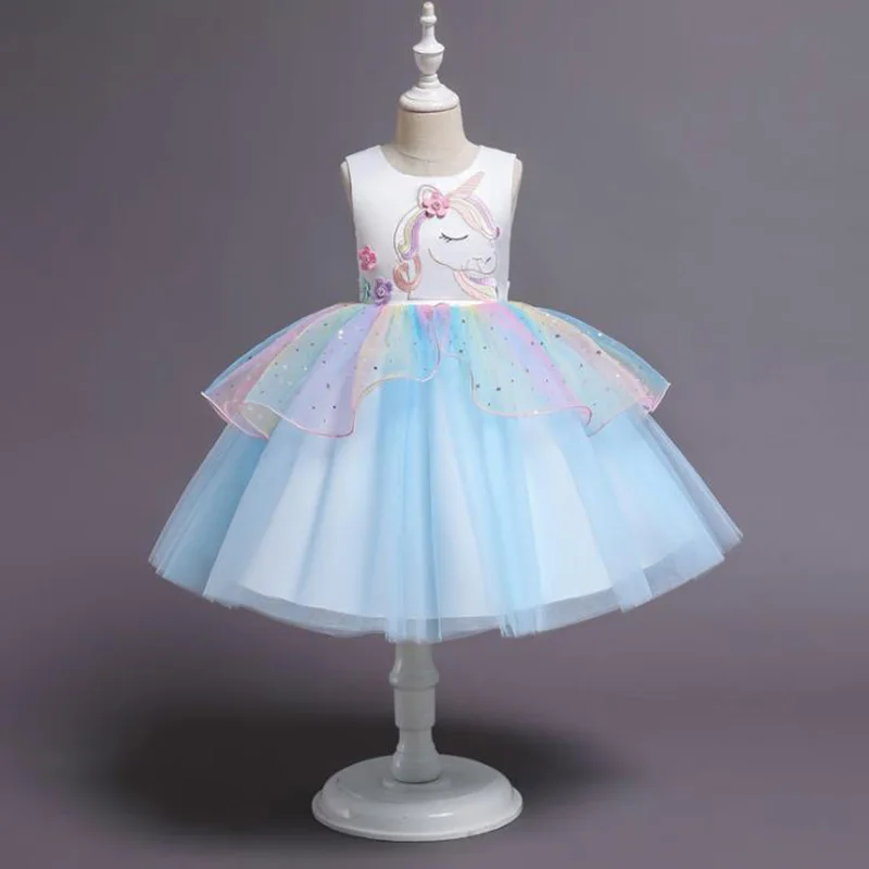 Baby Girls Rainbow Unicorn Flower Wedding Princess Party Tutu Dresses Children Kids Elegant Chirstmas Vestidos Costume Clothing