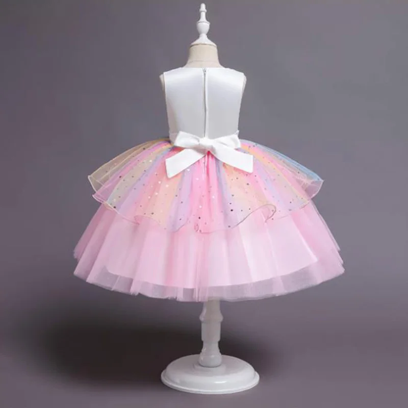 Baby Girls Rainbow Unicorn Flower Wedding Princess Party Tutu Dresses Children Kids Elegant Chirstmas Vestidos Costume Clothing