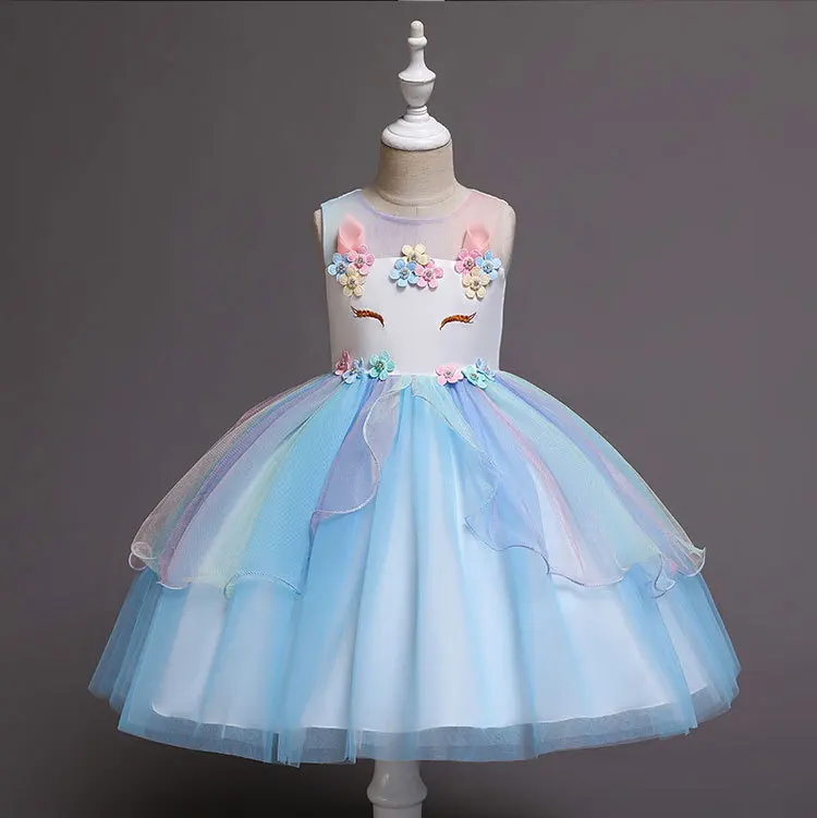 Baby Girls Rainbow Unicorn Flower Wedding Princess Party Tutu Dresses Children Kids Elegant Chirstmas Vestidos Costume Clothing