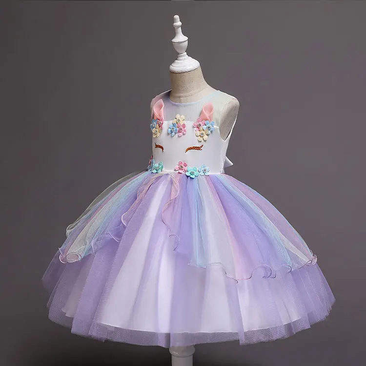 Baby Girls Rainbow Unicorn Flower Wedding Princess Party Tutu Dresses Children Kids Elegant Chirstmas Vestidos Costume Clothing