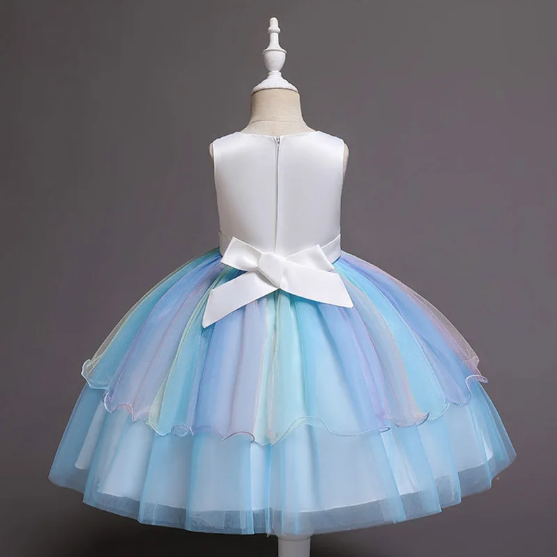 Baby Girls Rainbow Unicorn Flower Wedding Princess Party Tutu Dresses Children Kids Elegant Chirstmas Vestidos Costume Clothing
