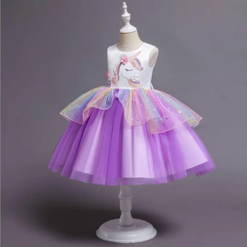 Baby Girls Rainbow Unicorn Flower Wedding Princess Party Tutu Dresses Children Kids Elegant Chirstmas Vestidos Costume Clothing