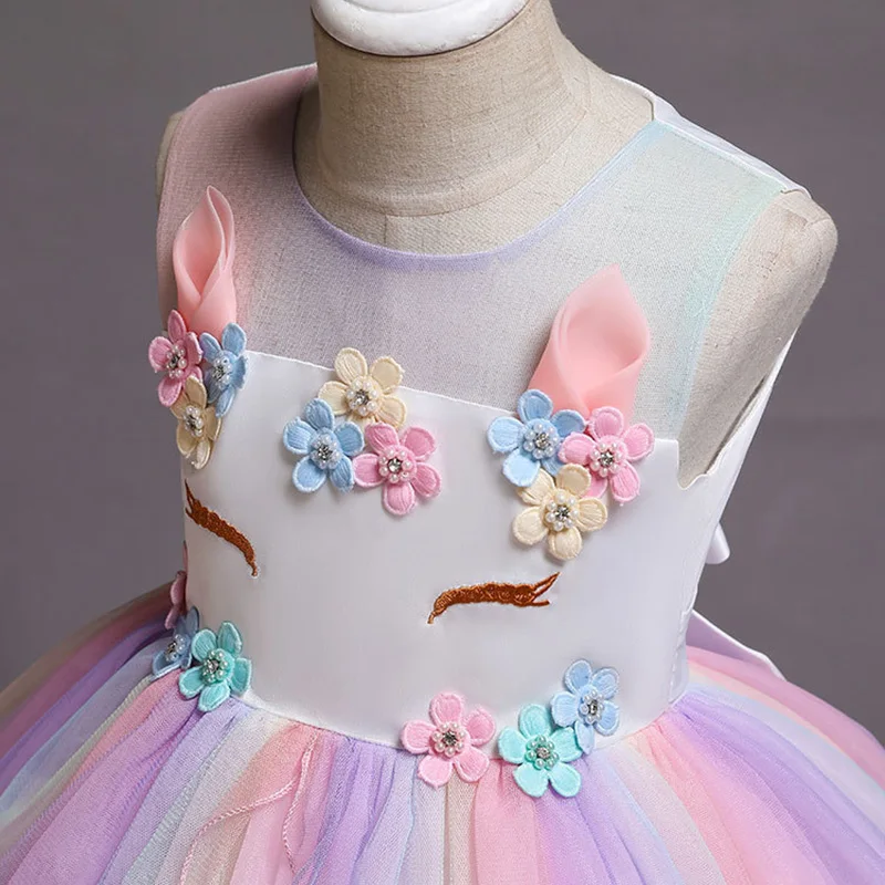 Baby Girls Rainbow Unicorn Flower Wedding Princess Party Tutu Dresses Children Kids Elegant Chirstmas Vestidos Costume Clothing