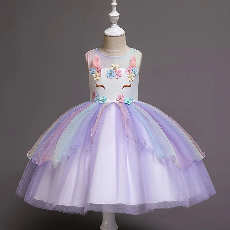 Baby Girls Rainbow Unicorn Flower Wedding Princess Party Tutu Dresses Children Kids Elegant Chirstmas Vestidos Costume Clothing