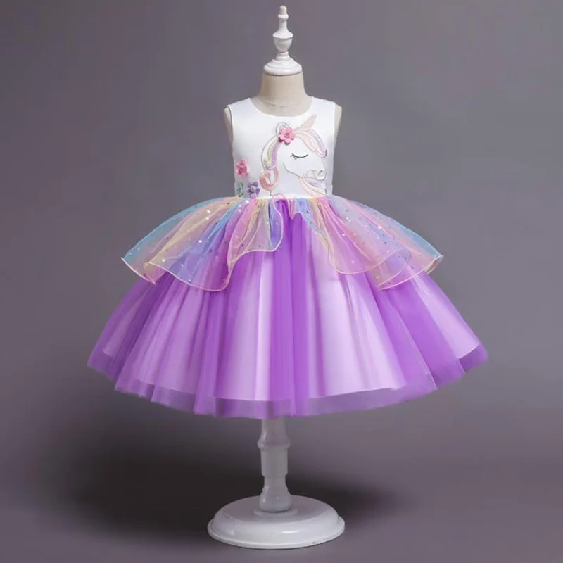 Baby Girls Rainbow Unicorn Flower Wedding Princess Party Tutu Dresses Children Kids Elegant Chirstmas Vestidos Costume Clothing