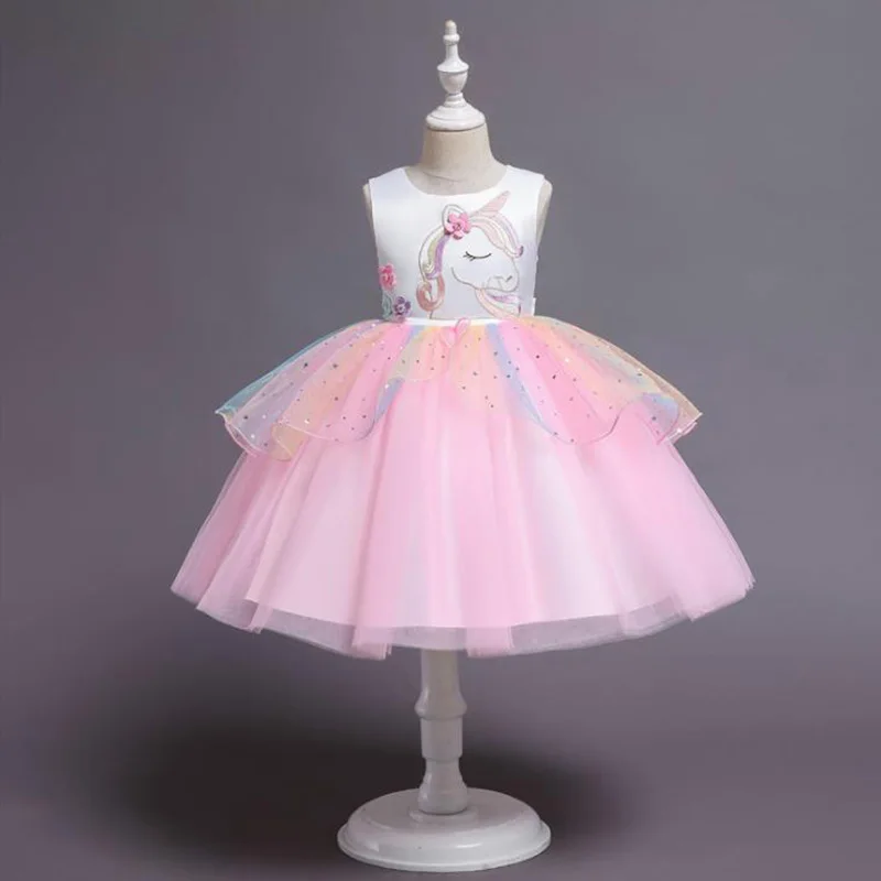 Baby Girls Rainbow Unicorn Flower Wedding Princess Party Tutu Dresses Children Kids Elegant Chirstmas Vestidos Costume Clothing