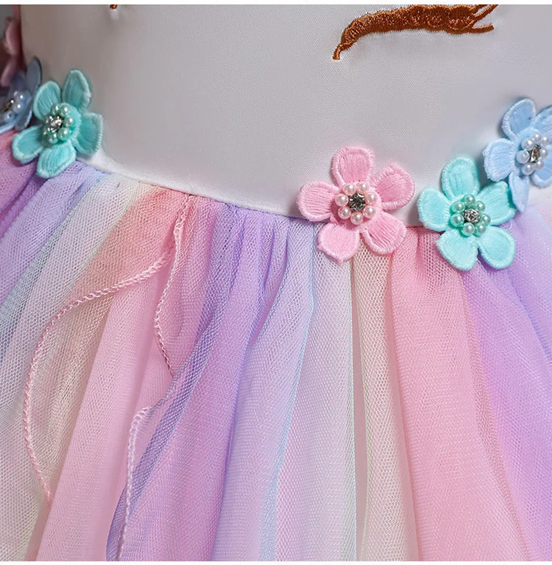 Baby Girls Rainbow Unicorn Flower Wedding Princess Party Tutu Dresses Children Kids Elegant Chirstmas Vestidos Costume Clothing