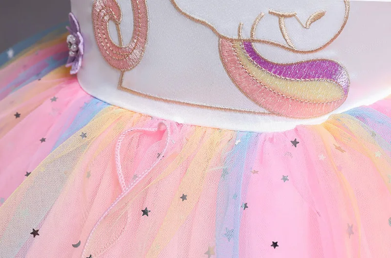 Baby Girls Rainbow Unicorn Flower Wedding Princess Party Tutu Dresses Children Kids Elegant Chirstmas Vestidos Costume Clothing