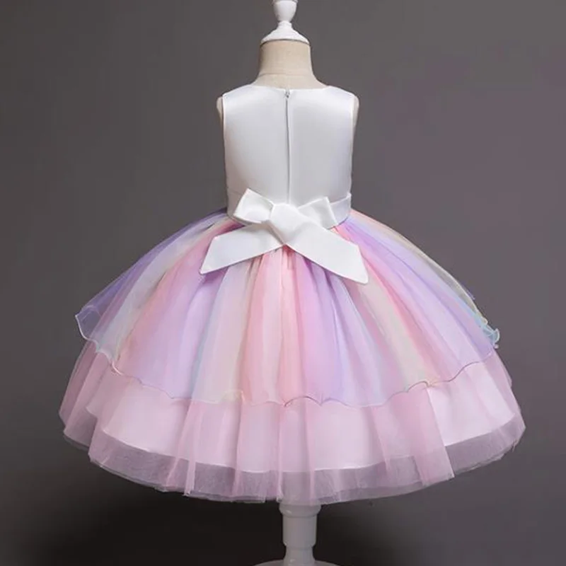 Baby Girls Rainbow Unicorn Flower Wedding Princess Party Tutu Dresses Children Kids Elegant Chirstmas Vestidos Costume Clothing