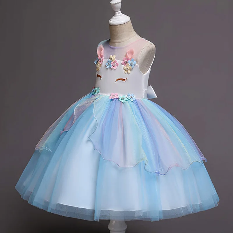 Baby Girls Rainbow Unicorn Flower Wedding Princess Party Tutu Dresses Children Kids Elegant Chirstmas Vestidos Costume Clothing