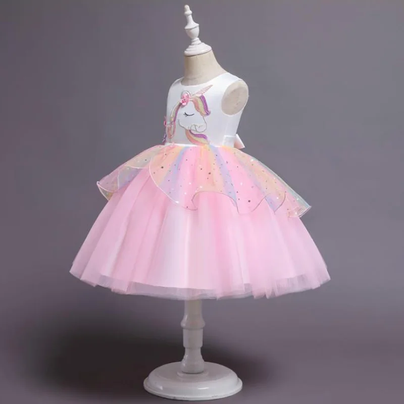 Baby Girls Rainbow Unicorn Flower Wedding Princess Party Tutu Dresses Children Kids Elegant Chirstmas Vestidos Costume Clothing