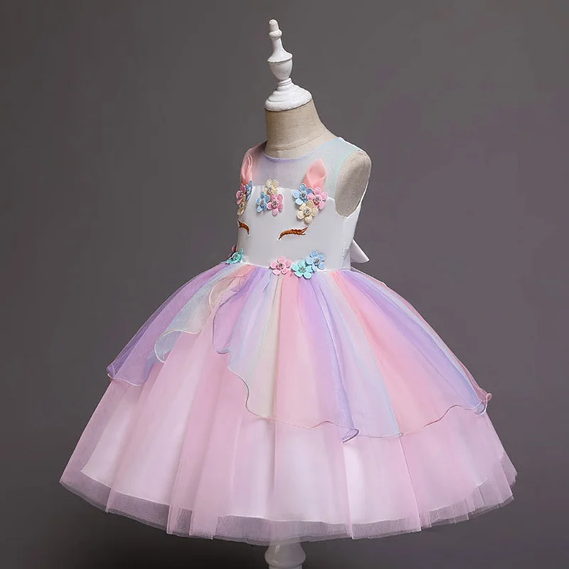 Baby Girls Rainbow Unicorn Flower Wedding Princess Party Tutu Dresses Children Kids Elegant Chirstmas Vestidos Costume Clothing