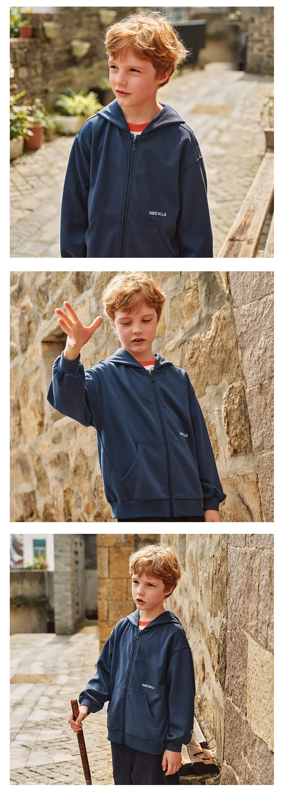 Dave Bella Boys Autumn Knitted Hooded Jacket for Children Outdoor Long Sleeve Spring Coats Kids Outerwear Clothes DK3263262