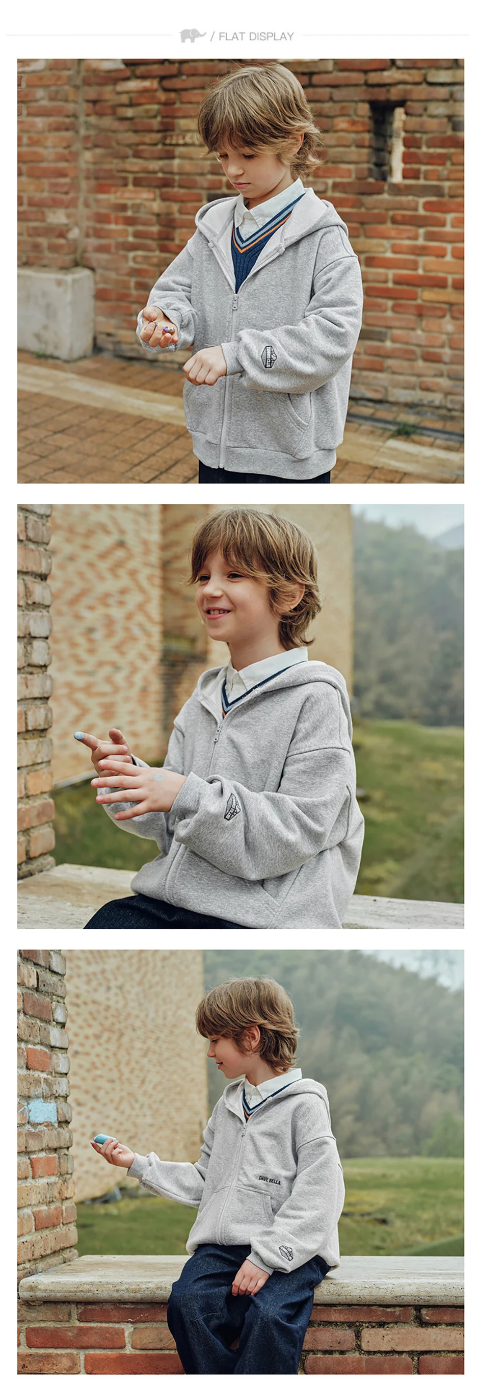 Dave Bella Boys Autumn Knitted Hooded Jacket for Children Outdoor Long Sleeve Spring Coats Kids Outerwear Clothes DK3263262