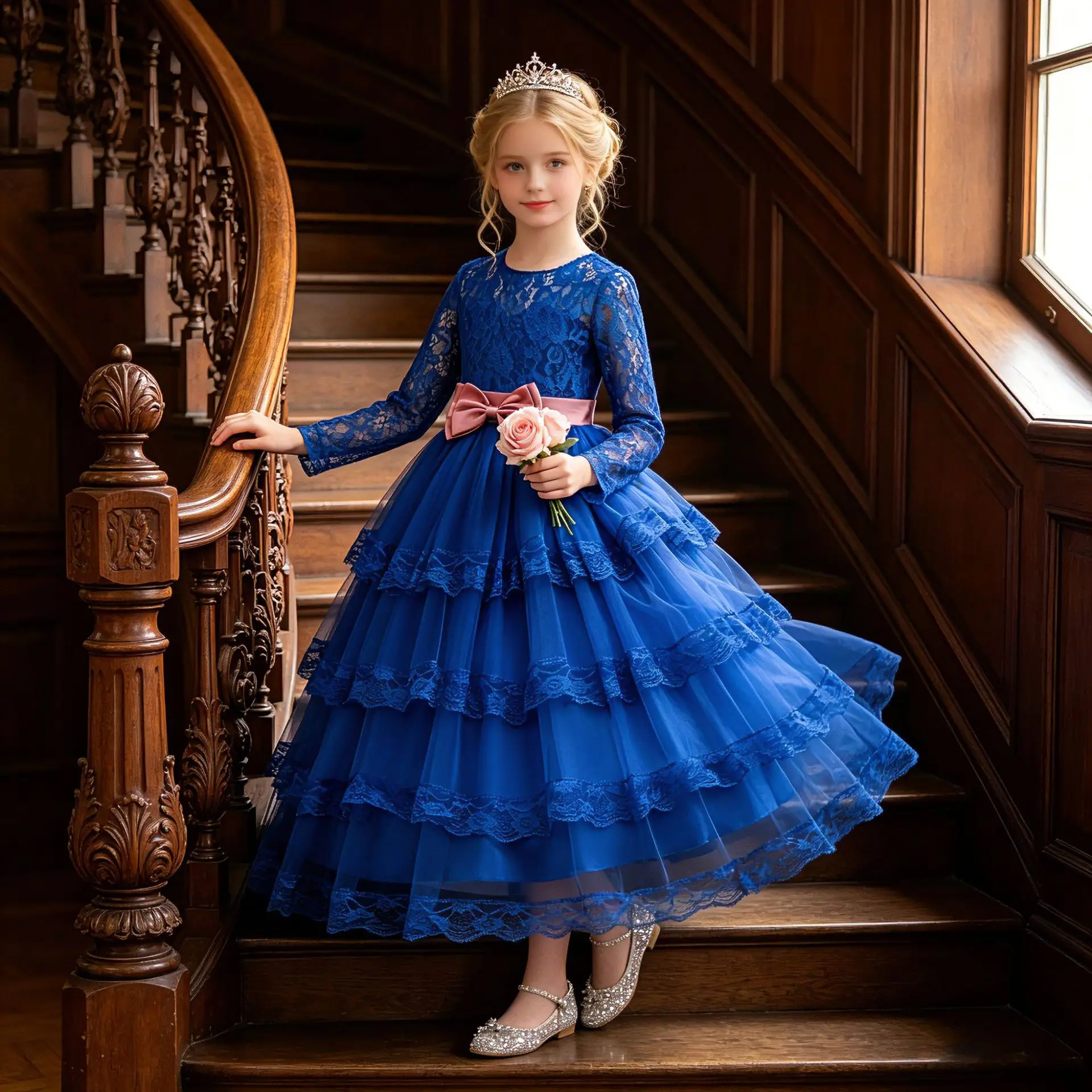 New Flower Girl Dresses For Weddings Fashion Lace Sequin Princess Birthday Party Dress Luxury Elegant First Communion kid 4-14Y