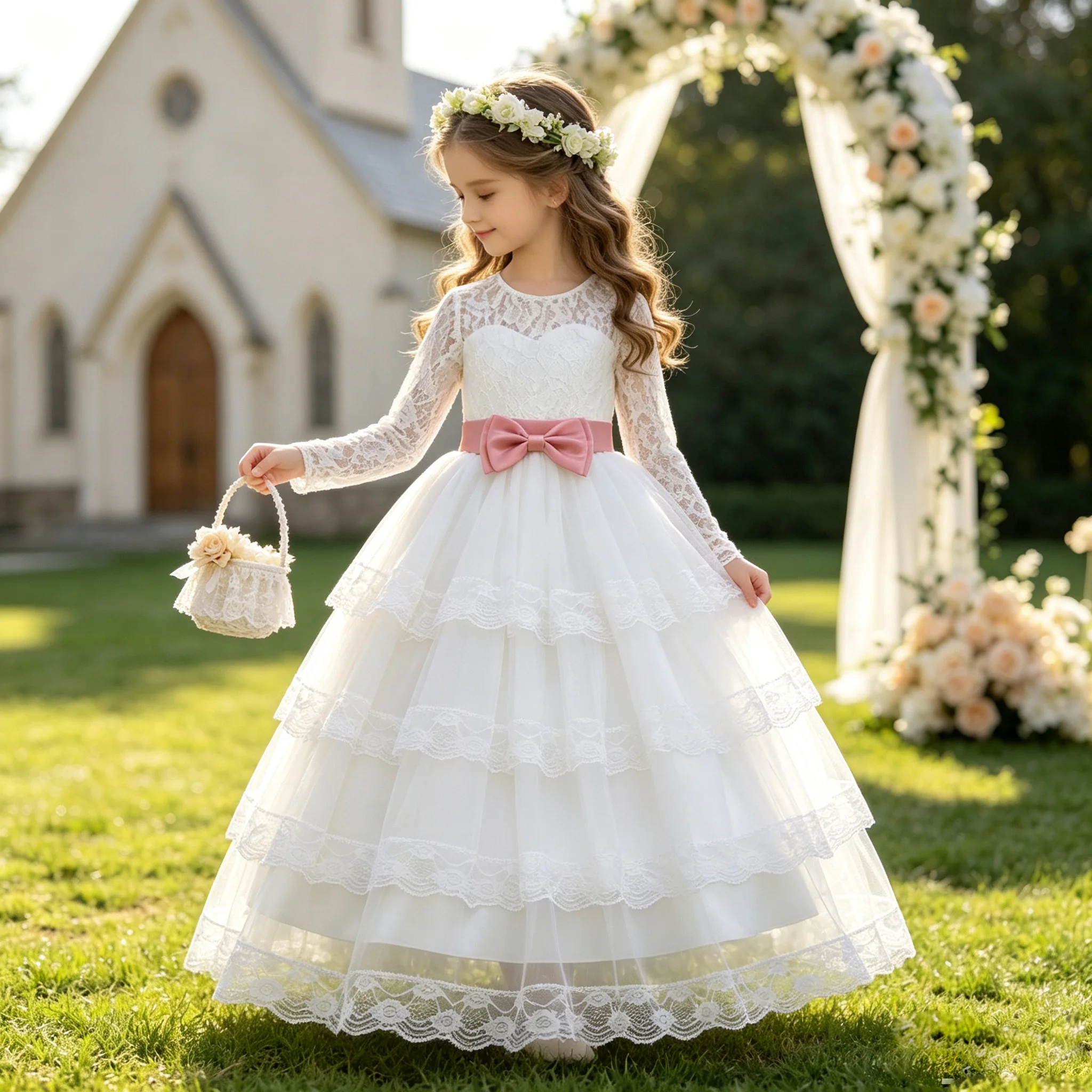 New Flower Girl Dresses For Weddings Fashion Lace Sequin Princess Birthday Party Dress Luxury Elegant First Communion kid 4-14Y
