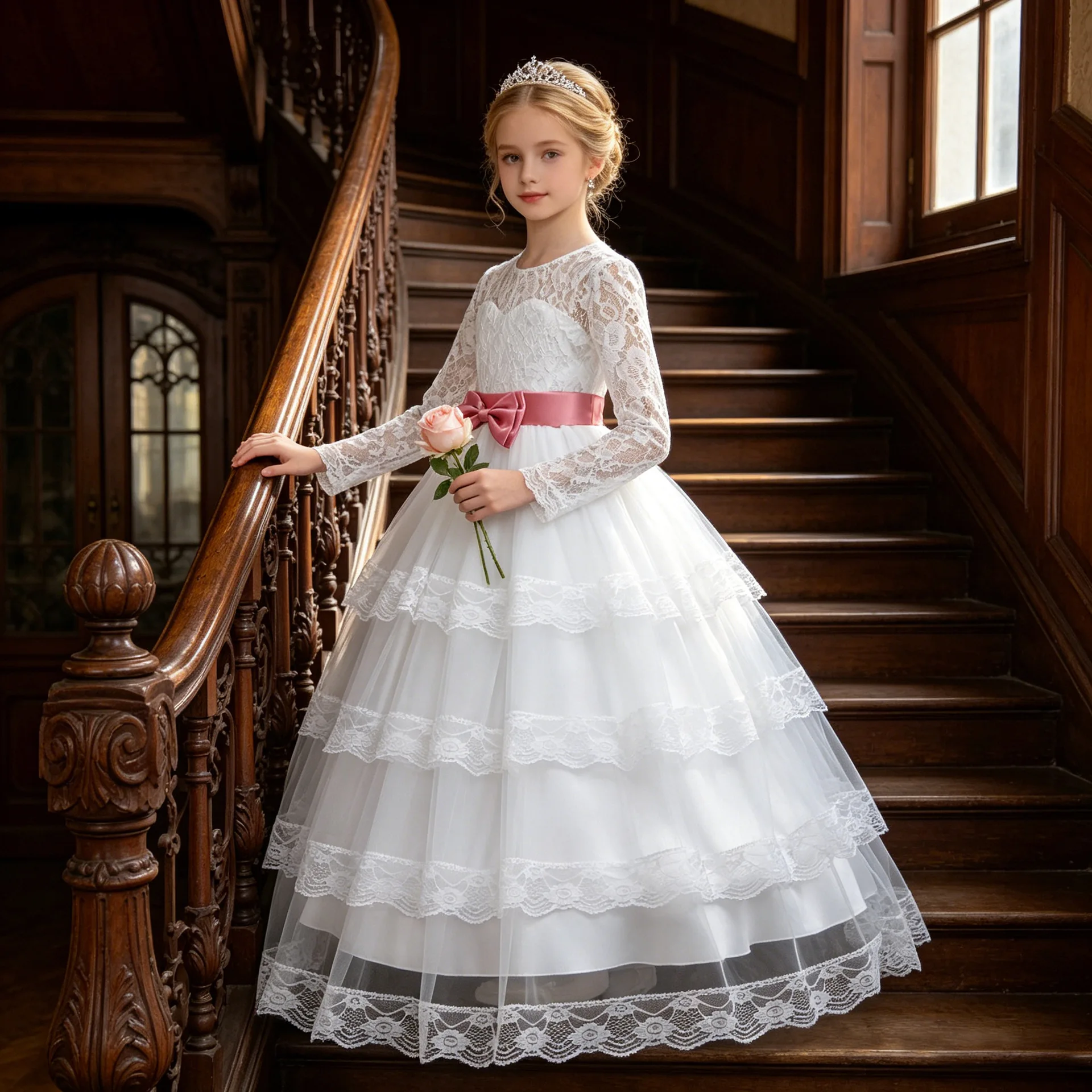 New Flower Girl Dresses For Weddings Fashion Lace Sequin Princess Birthday Party Dress Luxury Elegant First Communion kid 4-14Y