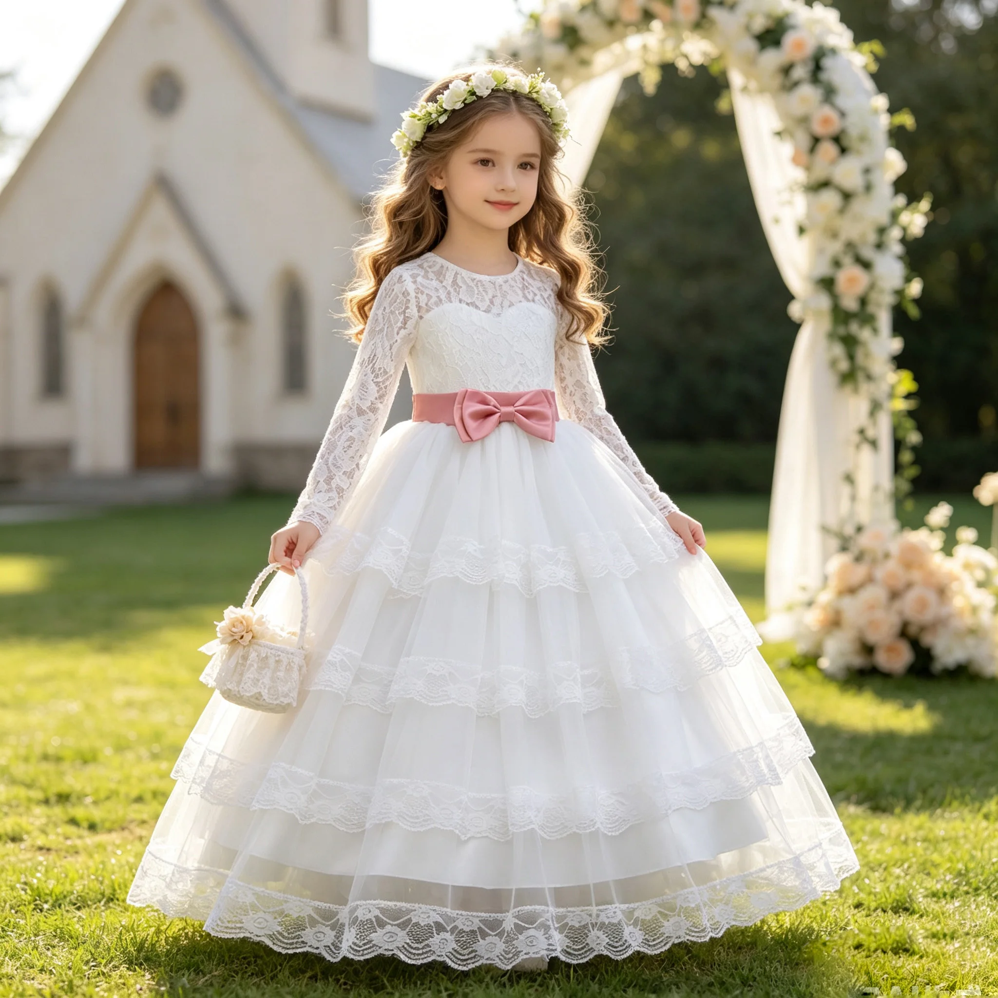 New Flower Girl Dresses For Weddings Fashion Lace Sequin Princess Birthday Party Dress Luxury Elegant First Communion kid 4-14Y