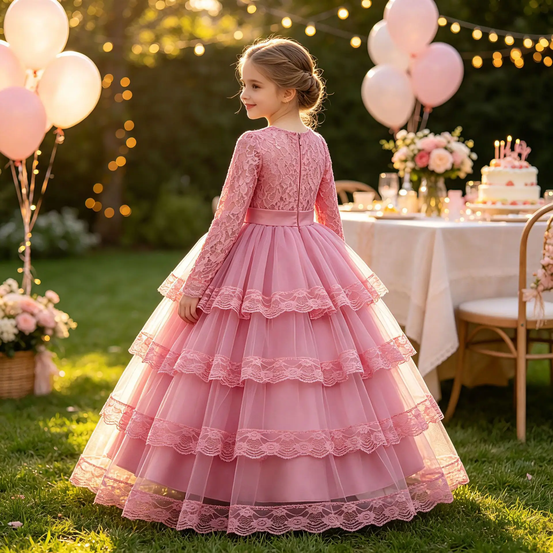 New Flower Girl Dresses For Weddings Fashion Lace Sequin Princess Birthday Party Dress Luxury Elegant First Communion kid 4-14Y