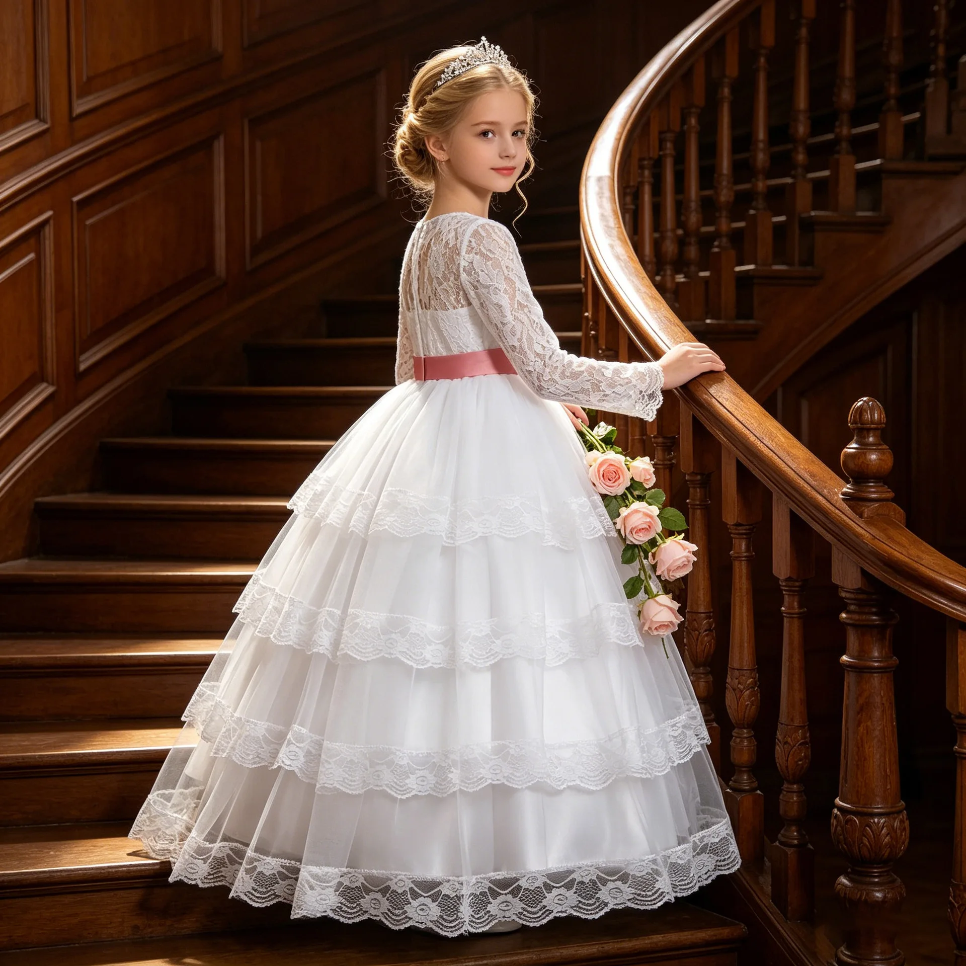 New Flower Girl Dresses For Weddings Fashion Lace Sequin Princess Birthday Party Dress Luxury Elegant First Communion kid 4-14Y