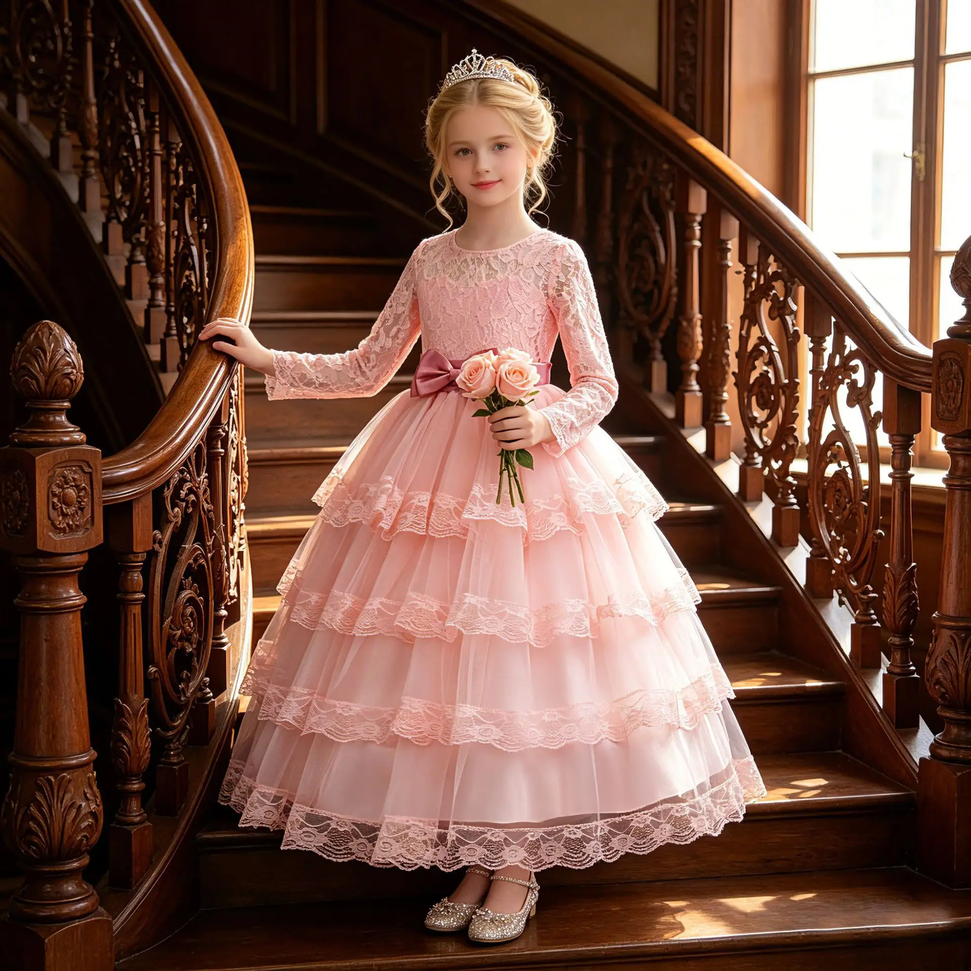 New Flower Girl Dresses For Weddings Fashion Lace Sequin Princess Birthday Party Dress Luxury Elegant First Communion kid 4-14Y