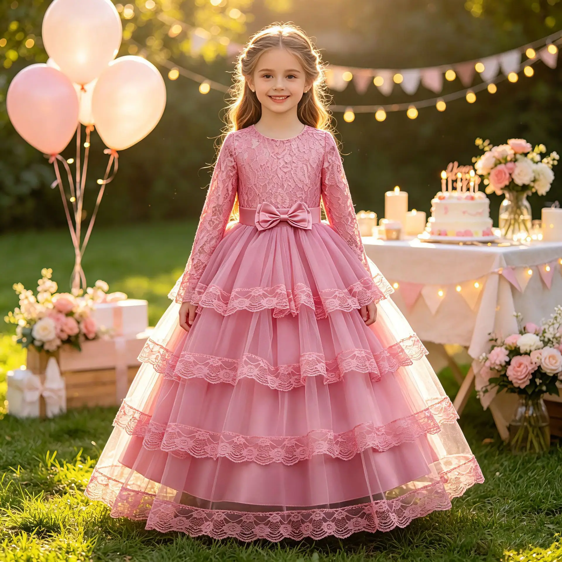 New Flower Girl Dresses For Weddings Fashion Lace Sequin Princess Birthday Party Dress Luxury Elegant First Communion kid 4-14Y