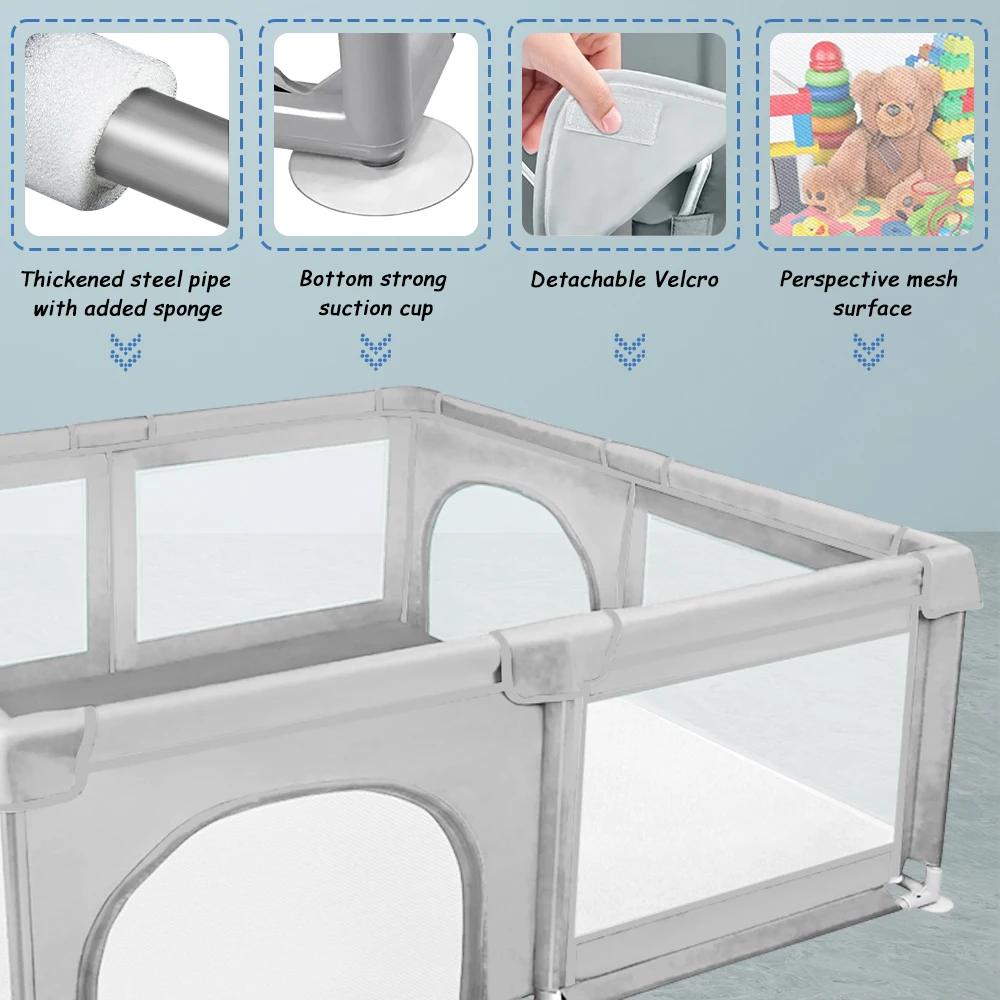 Baby Playpen 120*120cm, Children's Fence With Breathable Mesh, Children's Safety Playground, Including 50 Ocean Balls
