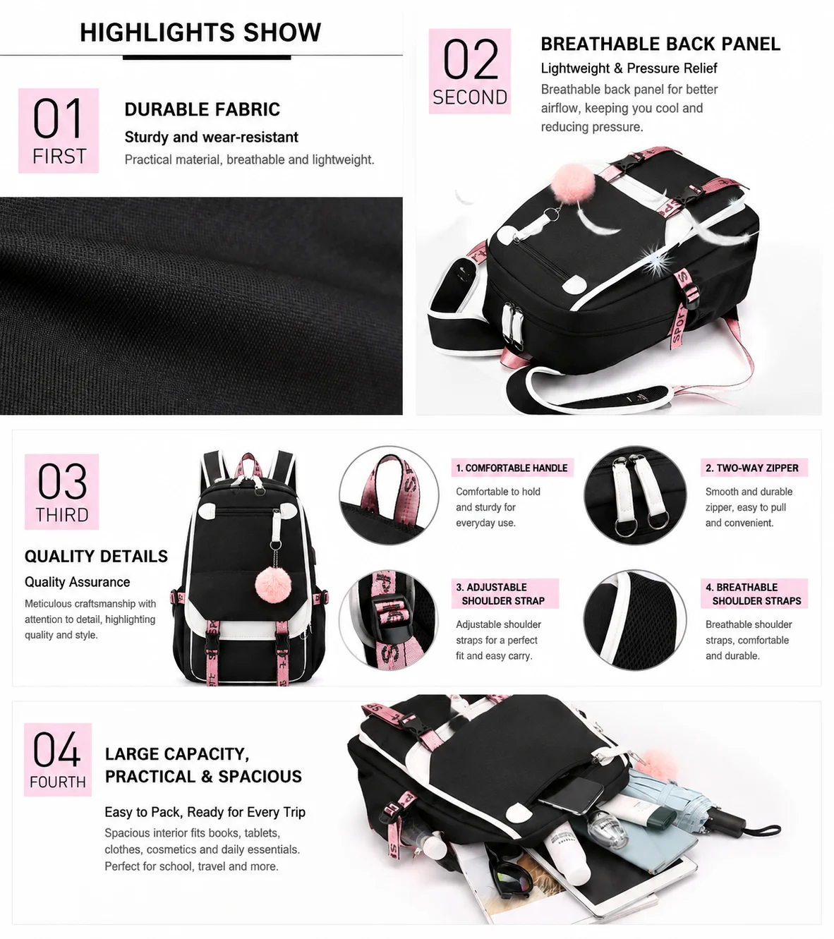 Trendy Girl Group School Bags for Students Girls Large Capacity Travel Book Bag Usb Charging Laptop Backpack Children Backpacks