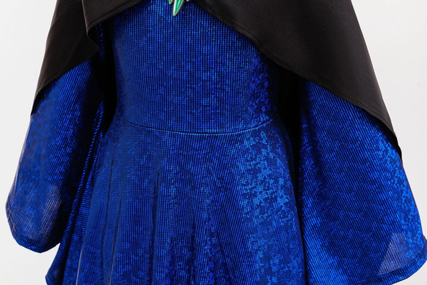 Kids Evil Queen Halloween Costume Girls Shiny Blue Gown Black Cloak Colorful Crown for Stage Performance Themed Party Dress Up