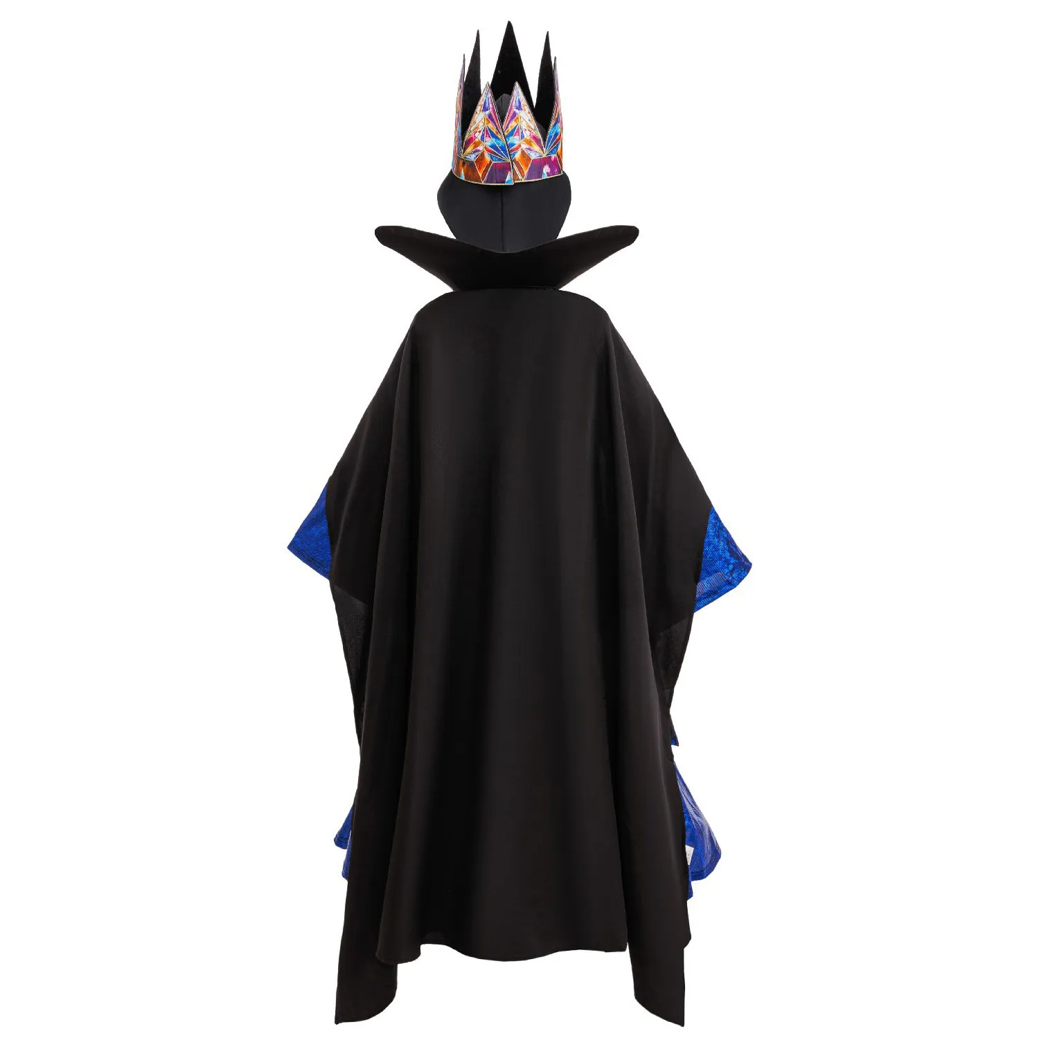 Kids Evil Queen Halloween Costume Girls Shiny Blue Gown Black Cloak Colorful Crown for Stage Performance Themed Party Dress Up