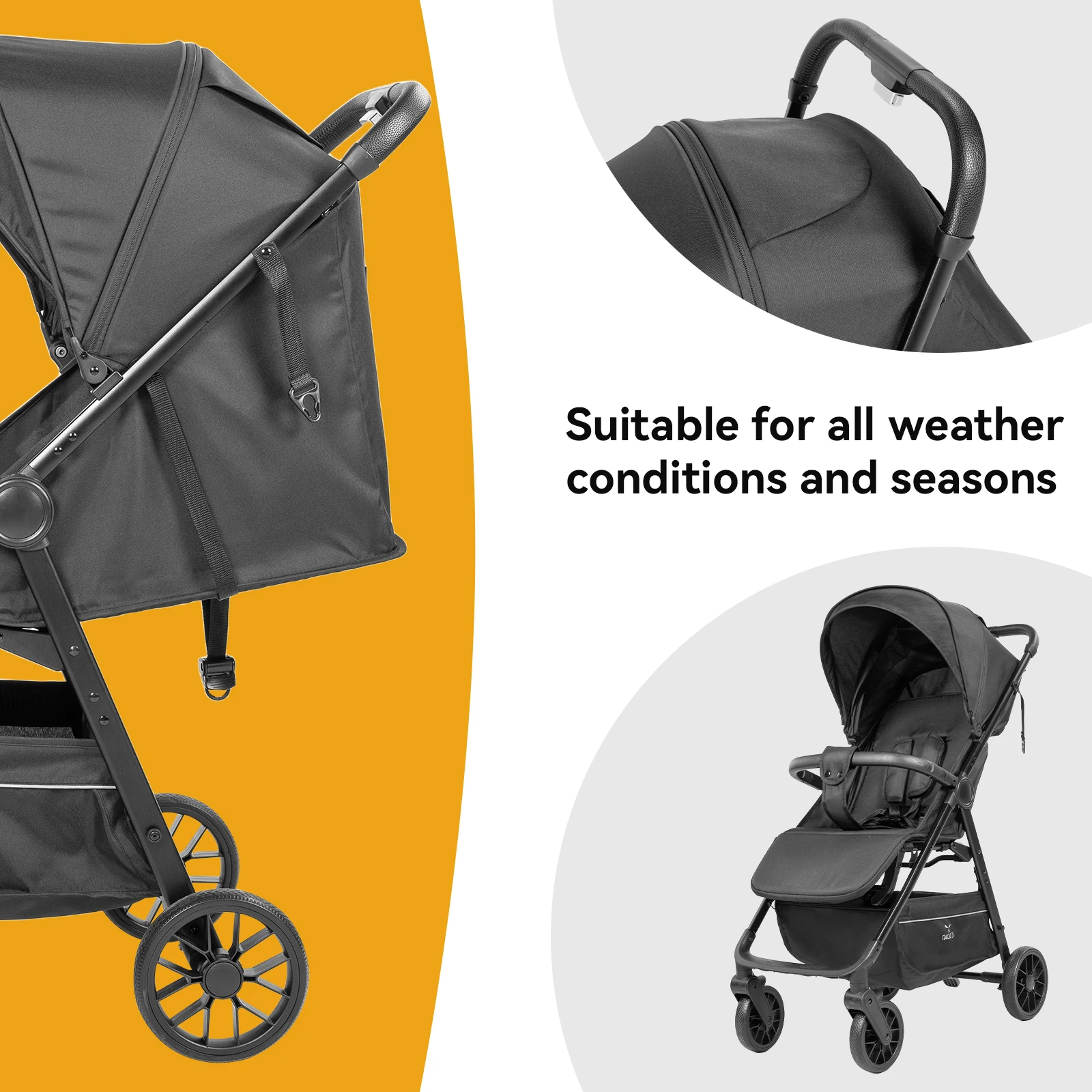 Lightweight 2 in 1 Baby Stroller Pushchair Pram Compact Folding Baby Carriage Easy Storage Portable Design Comfortable Seat Smooth Suspension Wheels Large Shopping Basket for Newborn Infant Outdoor Daily Use