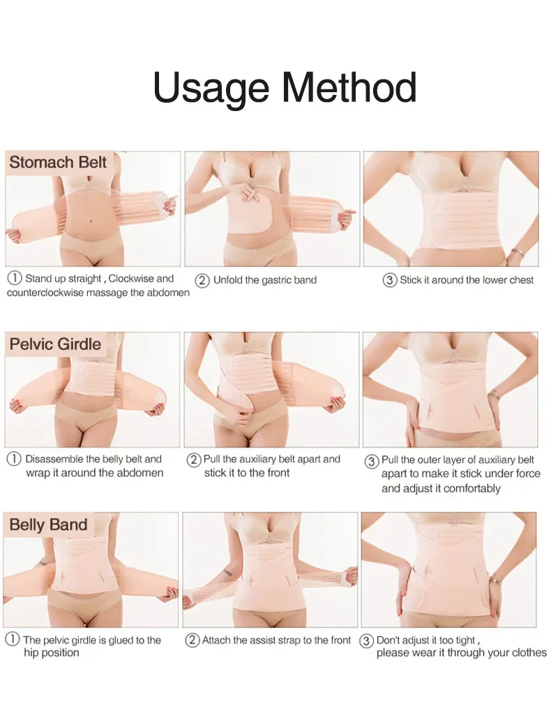 3In1 Corset Postpartum Band Women Tummy Belly Peis Belt Wrap Waist Trainer Recovery Bandage Strap Body Shaper